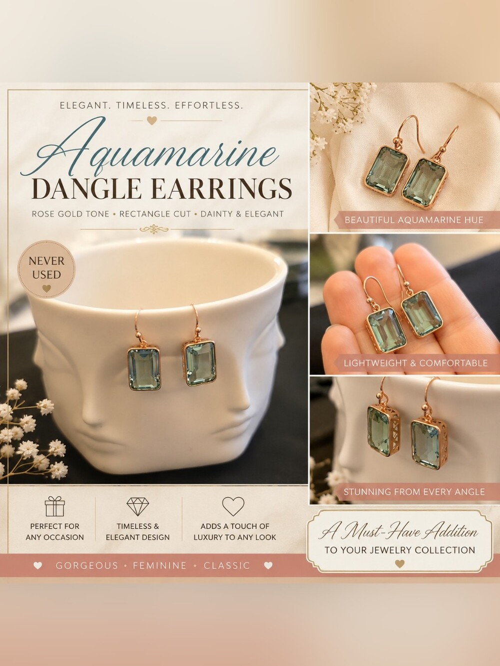 Rose Gold Aquamarine Dangle Earrings ✨💎